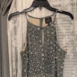 Adrianna Papell Silver Beaded Gown